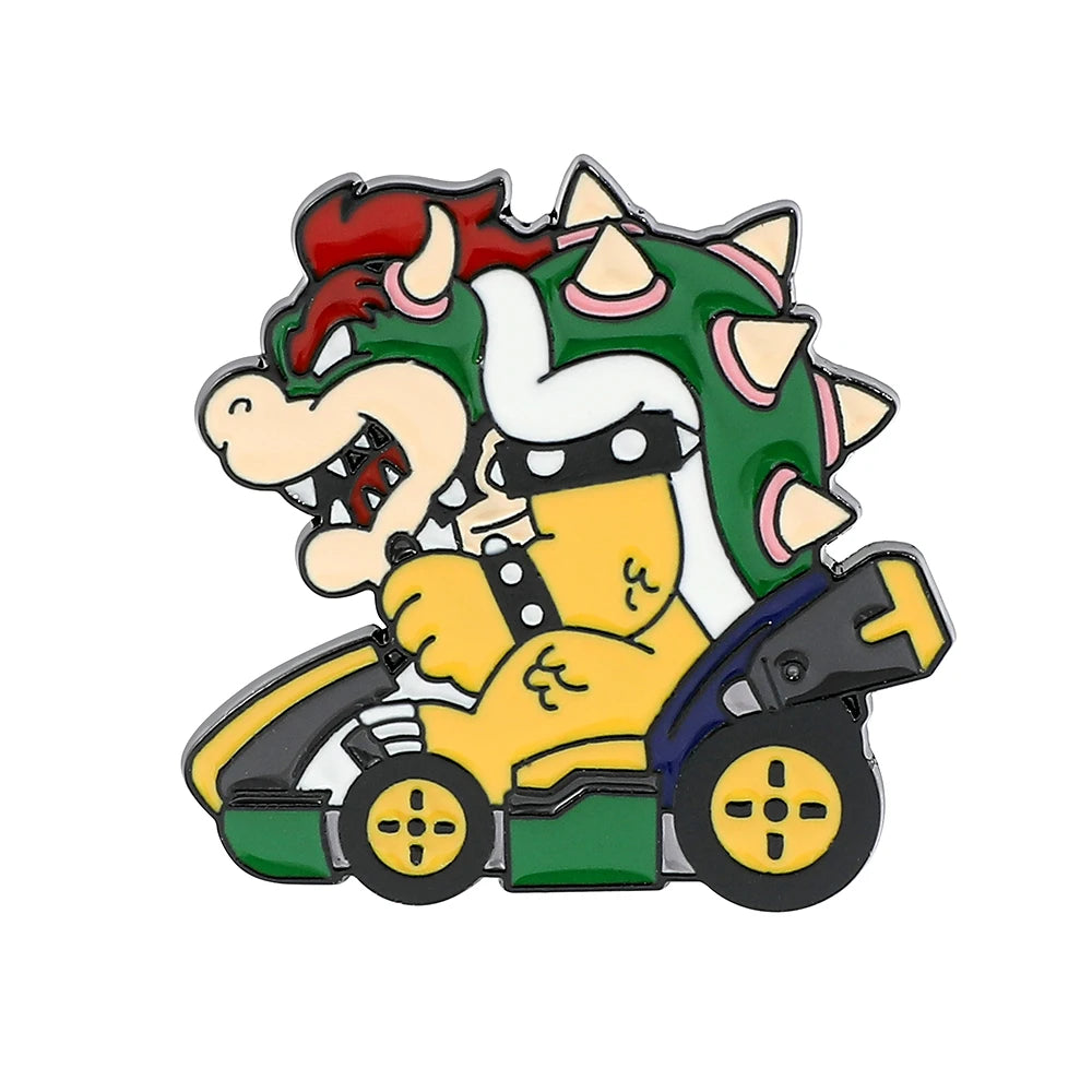 Dinosaur Racing Kart Enamel Brooch - Classic Game Character Metal Lapel Pin Collectible Gift for Fans
