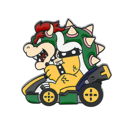 Dinosaur Racing Kart Enamel Brooch - Classic Game Character Metal Lapel Pin Collectible Gift for Fans