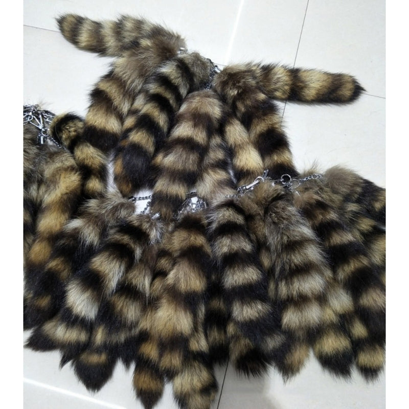 Plush Fox & Raccoon Tail Keychain – 28cm Furry Animal Tail Pompom Bag Charm & Keyring Pendant