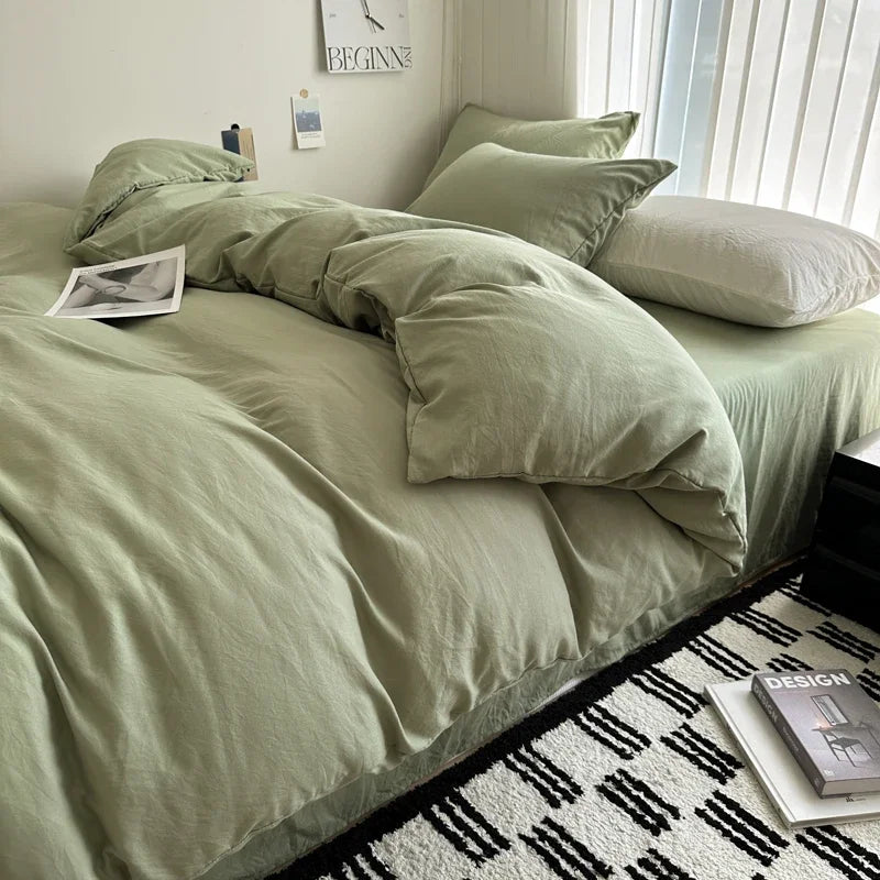 Solid Cotton Bed Linen Set – Bedding with Sheet, Duvet Cover & Pillowcases, Single to King/Queen/Twin Size