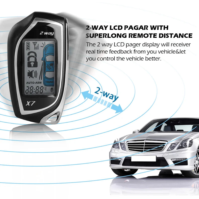 SPY Two-Way LCD Car Alarm System – Remote Smart Engine Start & Keyless Entry Security System for Vehicles
