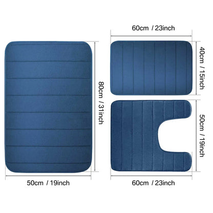 3PC Set Non-Slip Memory Foam Bath Mats - Soft, Water Absorbent, Quick-Dry, Machine Washable Floor Rugs
