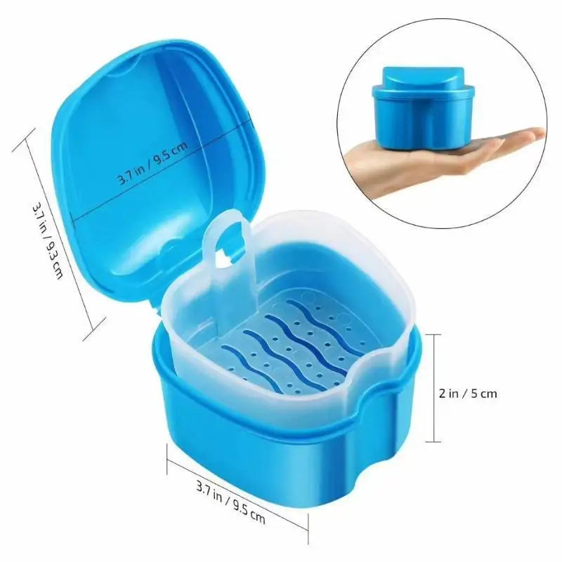 Portable Denture Storage Box - Leak-Proof False Teeth & Orthodontic Retainer Case with Hanging Net for Seniors