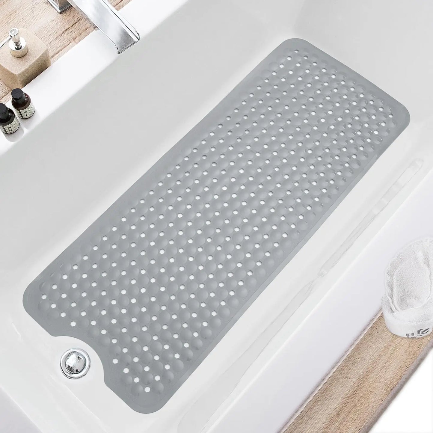 Non-Slip Bath Mat 40×16 Inch – Extra Large Machine Washable Bathtub & Shower Mat with Drain