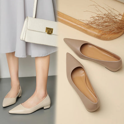 Women’s Pointed Toe Leather Heels – Shallow Mouth Square Heel Elegant Dress Shoes, Zapatos Mujer
