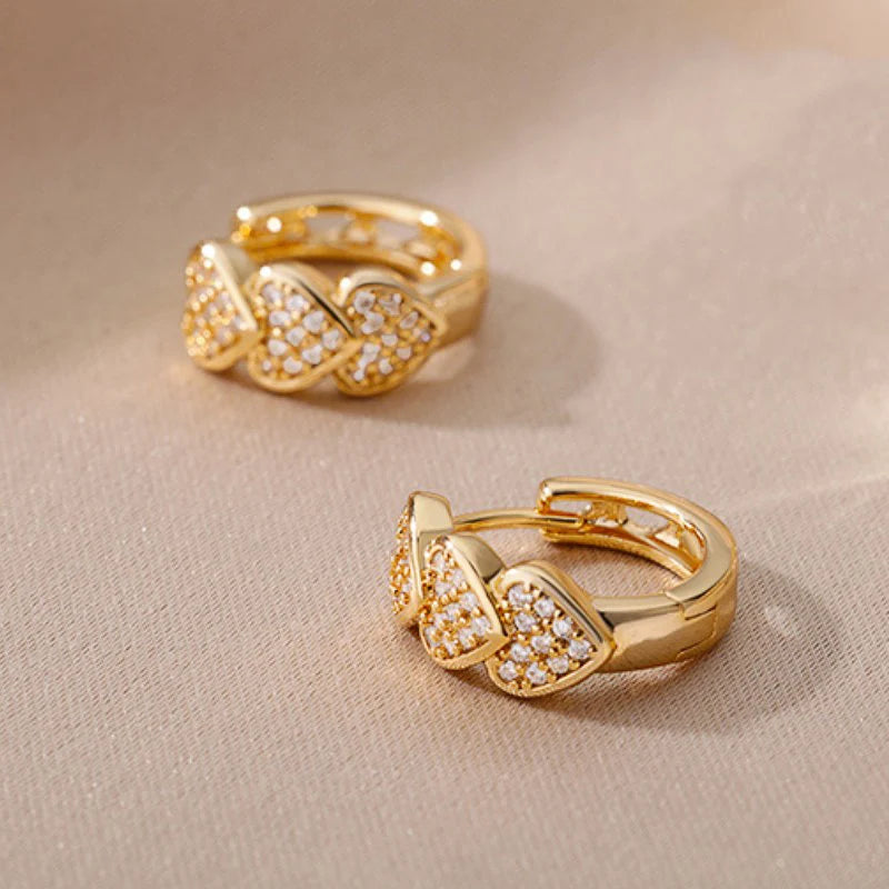 Huitan Gold Heart Hoop Earrings – Full CZ Paved Dazzling, Exquisite Bridal & Wedding Jewelry for Women