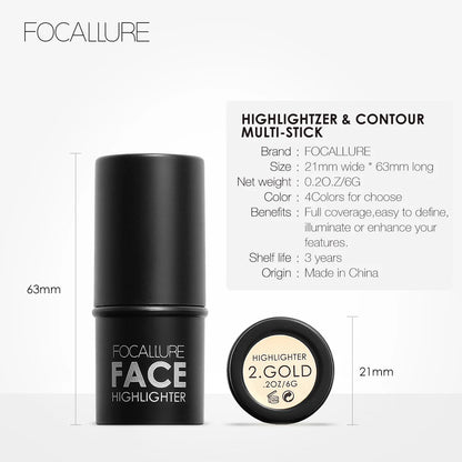 FOCALLURE Bronzer Highlighter Stick - Waterproof Body & Face Contour, Corrector & Illuminator Cream for Women's Makeup