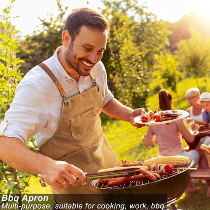Household Canvas Apron – Oil-Proof Kitchen Cooking Apron with Tool Pockets for Men & Women