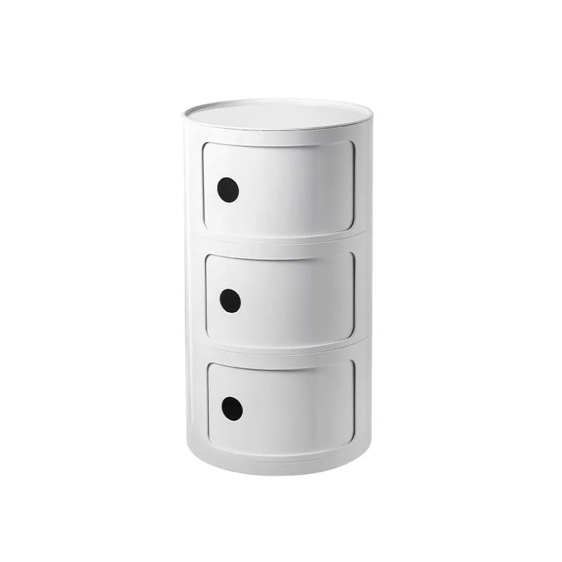 Nordic Minimalist White Bedside Table – Modern Round Plastic Side Cabinet, Small Creative Storage Unit