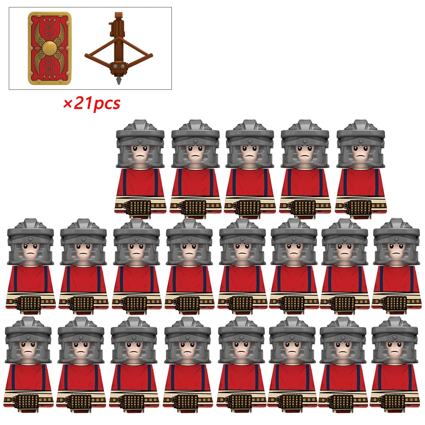 21PCS MOC Medieval Knights & Roman Legion Soldiers Building Blocks Set Warrior Figures with Weapons Helmet Bricks Toy Collection