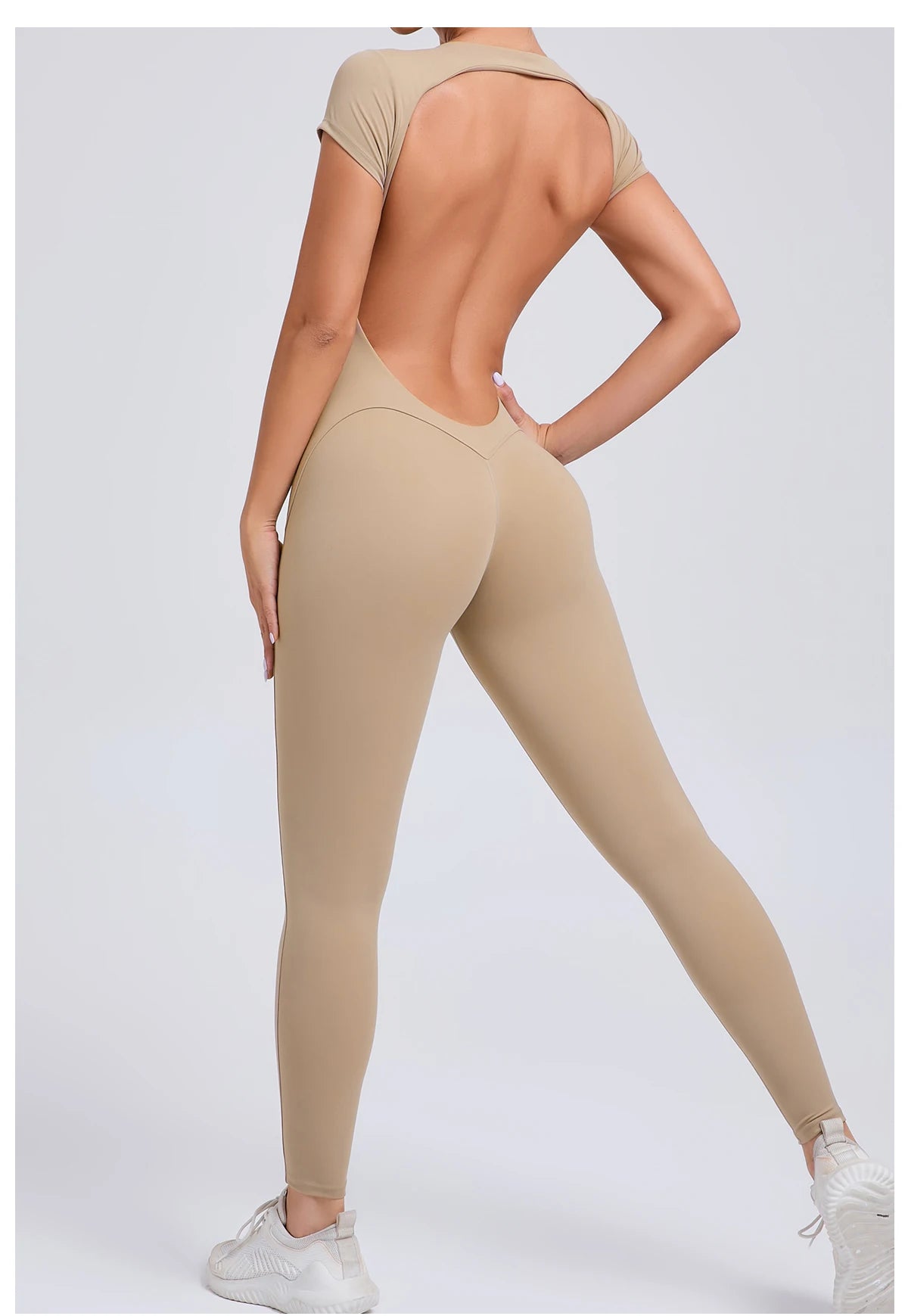 Women’s One-Piece Padded Backless Yoga Romper – Quick-Dry Workout Bodysuit & Sports Jumpsuit