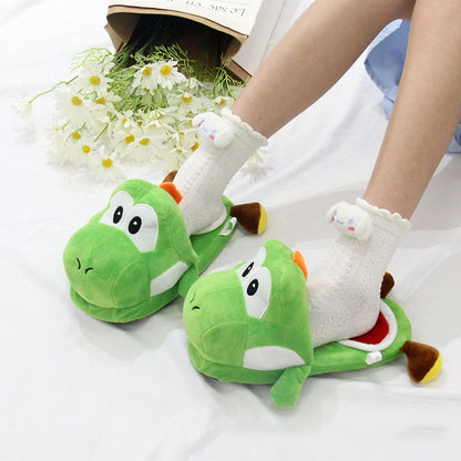 Kawaii Mario & Luigi Piranha Plant Plush Slippers — Cute Green Yoshi Anime Soft Stuffed Dolls, Birthday Gift
