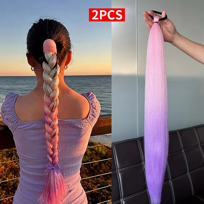 2pcs Purple Synthetic Braiding Hair – Long Straight DIY Braided Ponytail Hairpieces for Women, Party & Stage Hair Accessories