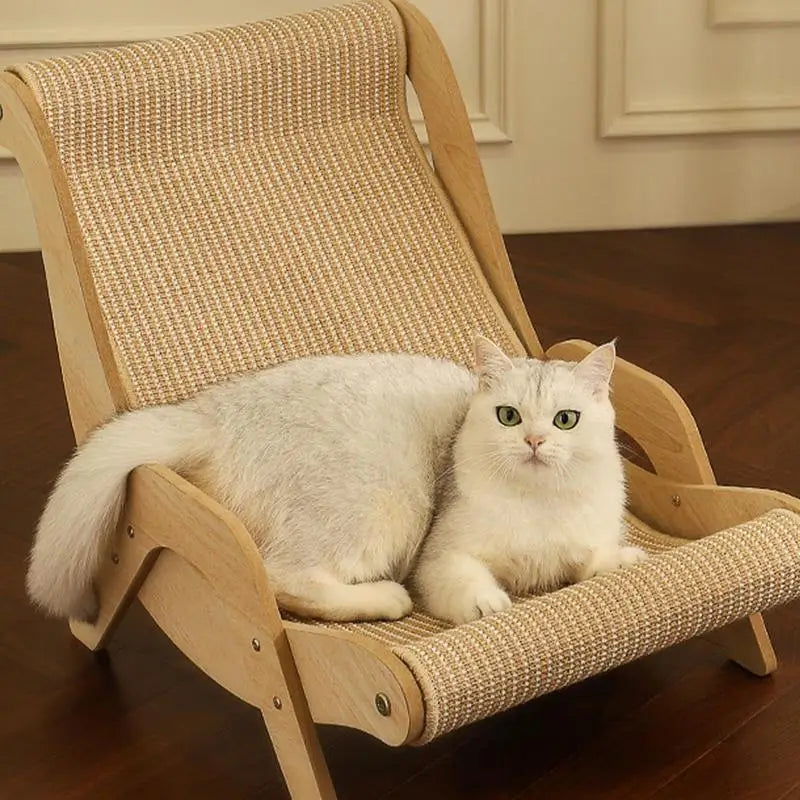 Sisal Wooden Cat Lounge Chair – Multi-Functional Cat Scratcher & Resting Chair, Pet-Friendly Scratch & Play Furniture for Cats