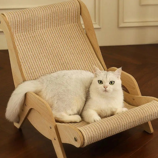 Sisal Wooden Cat Lounge Chair – Multi-Functional Cat Scratcher & Resting Chair, Pet-Friendly Scratch & Play Furniture for Cats