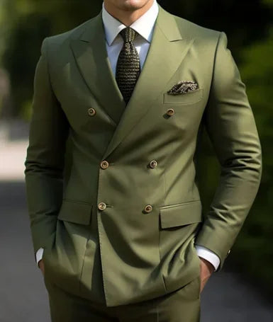 Men's Brown Double Breasted Suit - Slim Fit Peaked Lapel Formal Blazer & Trousers Set For Business and Wedding Wear