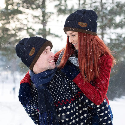 2022 Winter Beanie Hat Set for Men & Women - Thick Wool Knitted Cap with Neck Scarf & Balaclava Mask, Bonnet Style