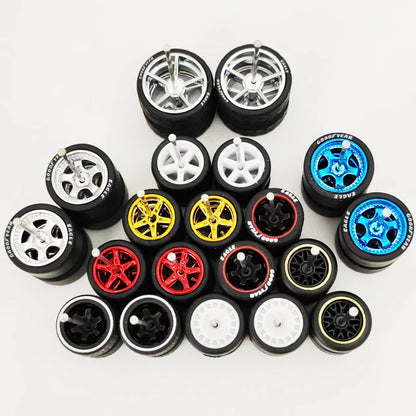 1:64 Alloy Car Wheels & Rubber Tires Set - Replacement Axles for Hot Wheels, Matchbox & Model Cars