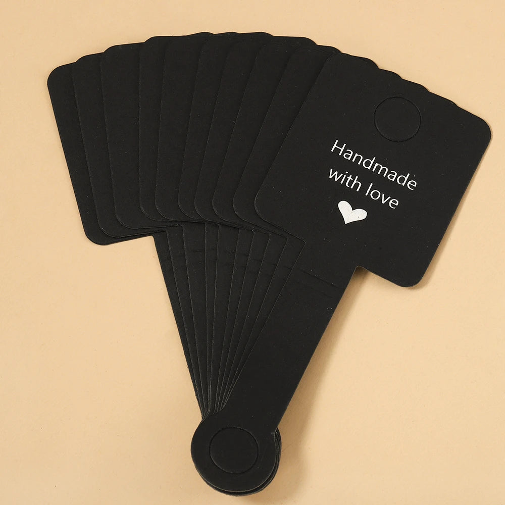 50PCS Self-Adhesive Kraft Paper Cards — 4x10cm Bracelet & Necklace Jewelry Holders for Small Business Retail Display Packaging
