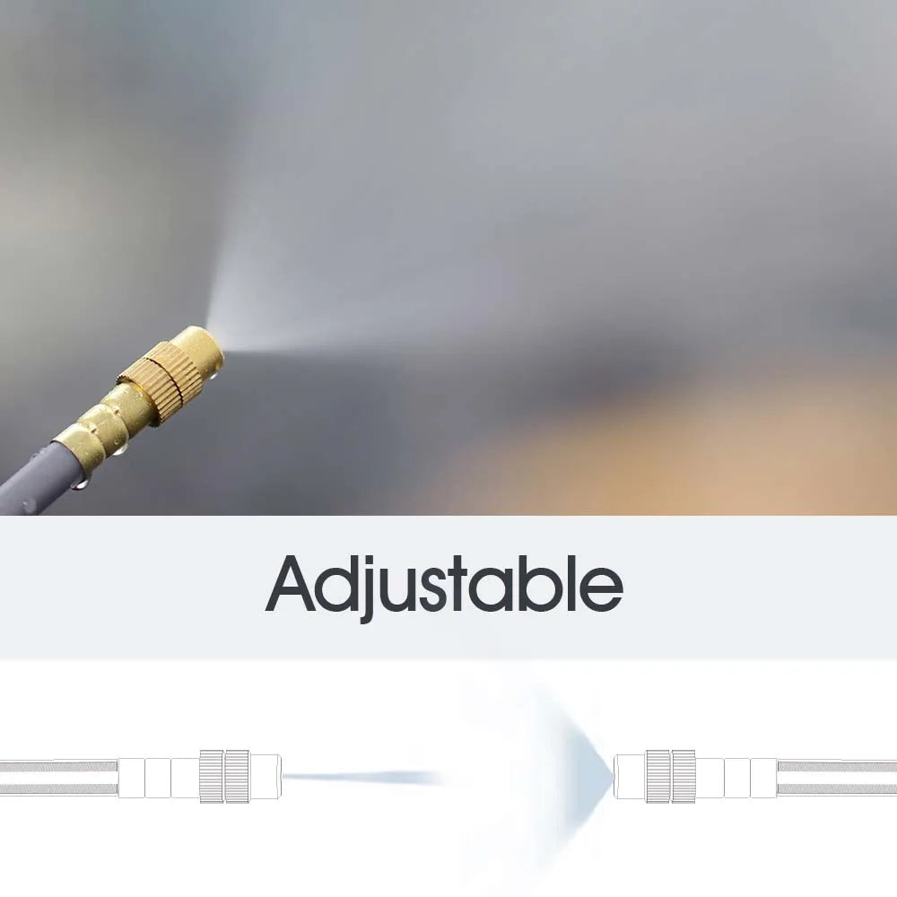 Adjustable 360° Brass Mist Nozzle Garden Irrigation Kit with 1/4” Hose, 15–5M Flexible Spray Cooling Sprinkler System for Watering & Cooling