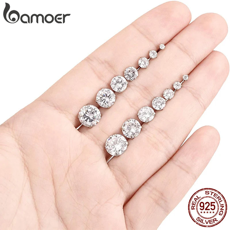 Bamoer 925 Sterling Silver CZ Stud Earrings – Platinum Plated Round Cubic Zirconia Barbell, Hypoallergenic, 4-7mm