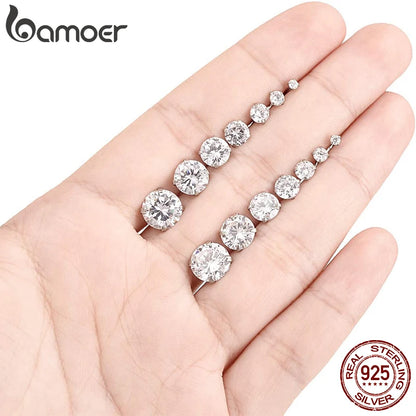 Bamoer 925 Sterling Silver CZ Stud Earrings – Platinum Plated Round Cubic Zirconia Barbell, Hypoallergenic, 4-7mm