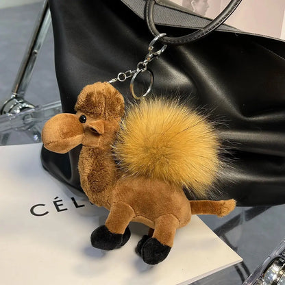 Luxury Furry Camel Keychain – Cute Plush Bag Pendant & Car Key Ring Accessory