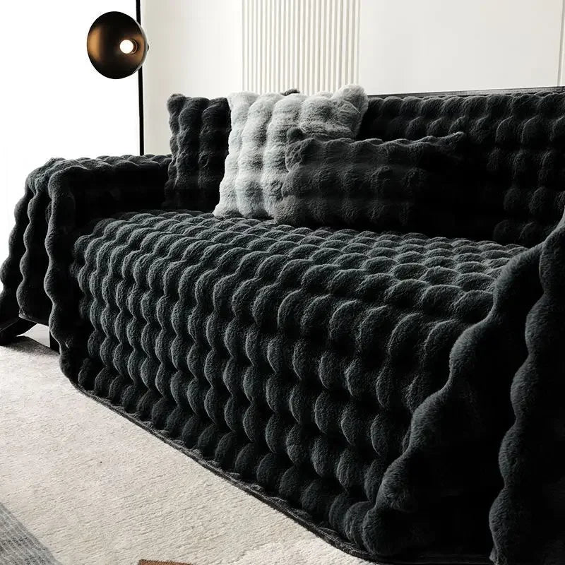 Luxury Rabbit Plush Throw Blanket - Super Soft Thick Fluffy Velvet Sofa Cover for Winter