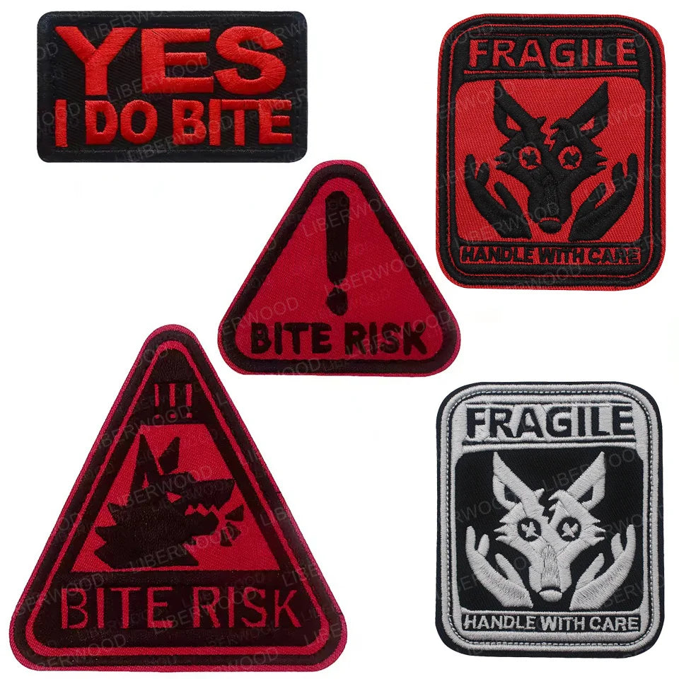 Dog Bite Risk Warning Patch - Embroidered K9 Service Dog Hook & Loop Badge