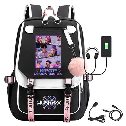 KPop Demon Hunters Print Backpack — Large Capacity School Bag for Rumi, Mira & Zoey Fans, Casual Canvas Travel & Bookbag