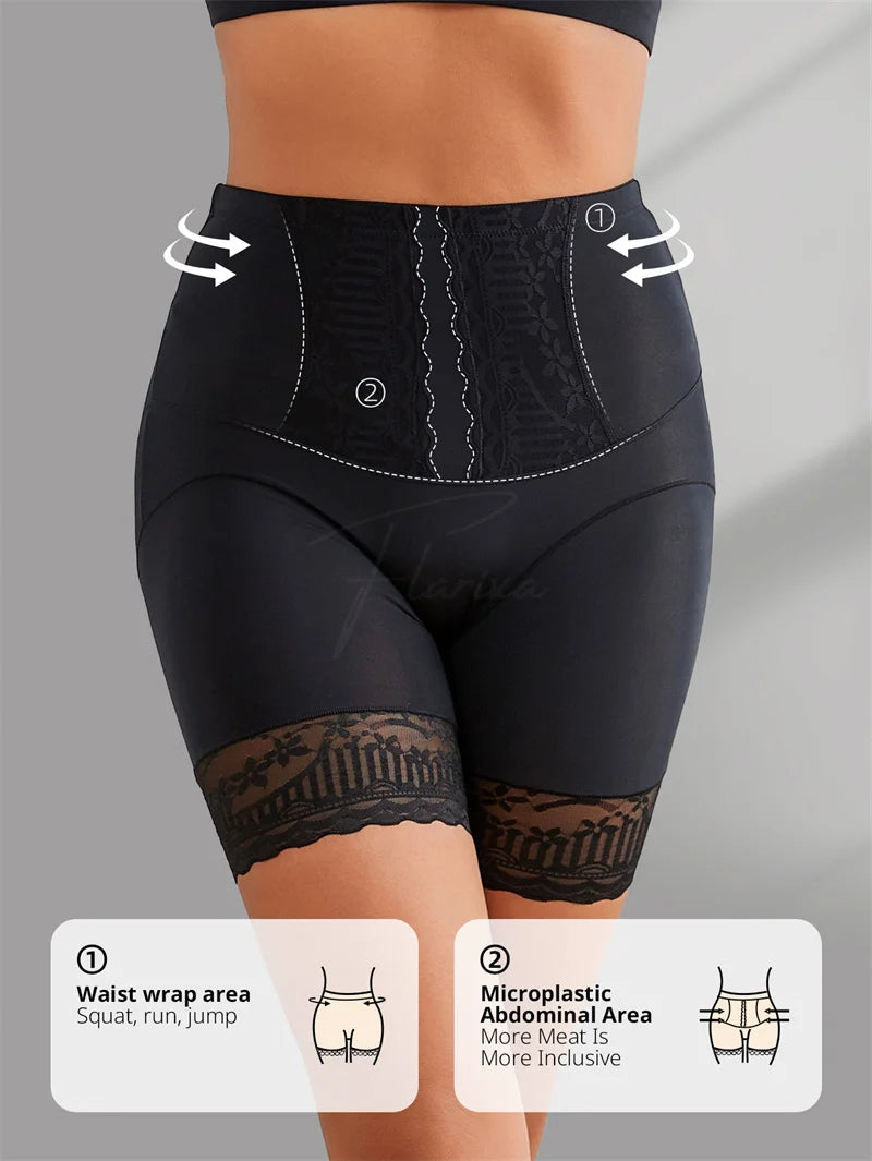 Flarixa High Waist Lace Safety Shorts – Women’s Belly Compression Shapewear Anti-Chafing Thigh Boxer Shorts