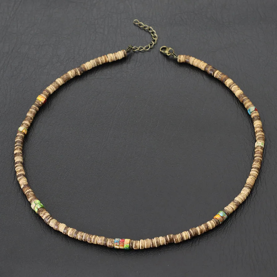 Noter Men’s Natural Coconut Beads Necklace – 19-Inch Handmade Wooden Choker for Casual Jewelry & Gifts
