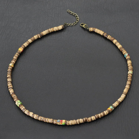Noter Men’s Natural Coconut Beads Necklace – 19-Inch Handmade Wooden Choker for Casual Jewelry & Gifts
