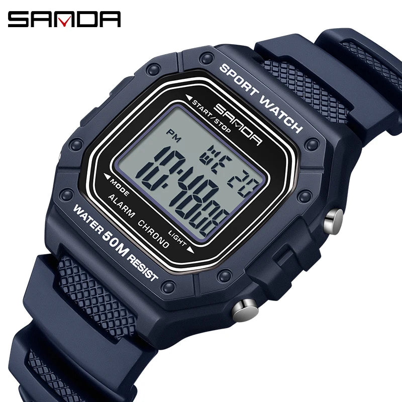 SANDA 2156 Men’s Military Sports Watch - Large Dial LED Digital Wristwatch with Stopwatch and Water Resistance