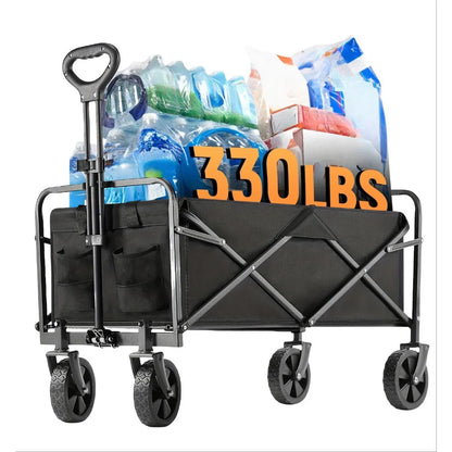 Heavy-Duty Folding Wagon Cart - Large Capacity Collapsible Utility Cart with 360° All-Terrain Wheels & Side Pockets