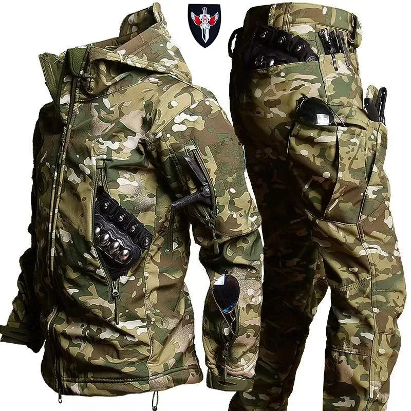 Shark Skin Soft Shell Tactical Suit – Windproof Breathable Plush Outdoor Training Jacket & Pants Set