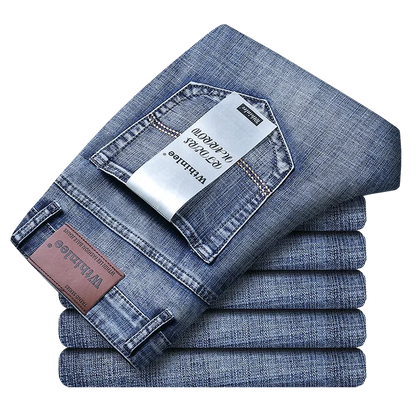 Wthinlee Men's Business Jeans - Casual Straight Stretch Denim Trousers, Classic Blue & Black Workwear, Brand Clothing
