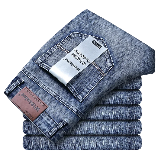 Wthinlee Men's Business Jeans - Casual Straight Stretch Denim Trousers, Classic Blue & Black Workwear, Brand Clothing