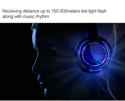 LED Flashing Wireless Headphones - RF Silent Disco Headset for DJ, Club & Party Events