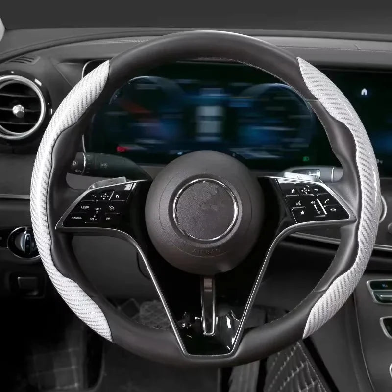 Carbon Fiber Silicone Steering Wheel Cover - Non-Slip Microfiber Leather Universal Car Wheel Protector 2/3PCS