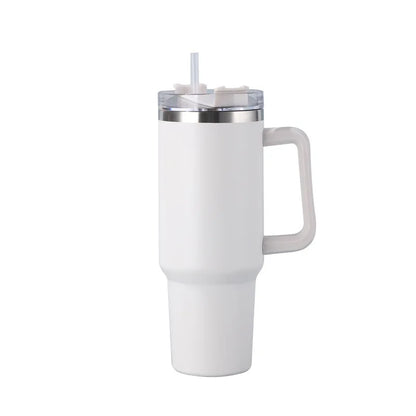 40oz Stainless Steel Insulated Water Bottle with Handle – Cold-keeping Tumbler with Lid, Straw, and Mug for Summer Outdoor Activities
