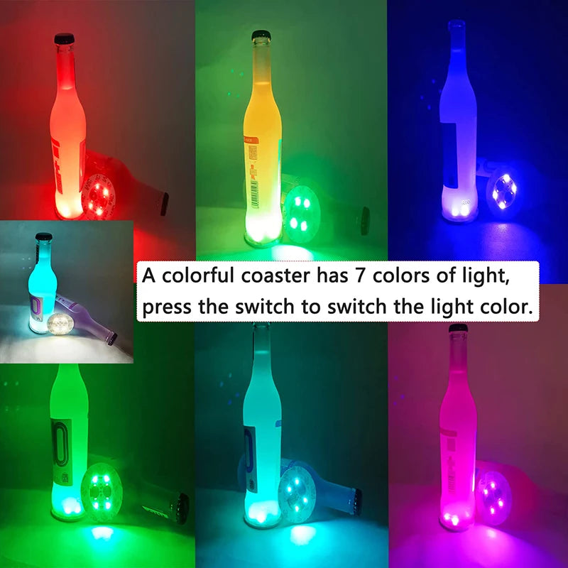 10-100PCS LED Flash Coaster Lights – Battery-Powered Luminous Bottle & Wine Cup Stickers for Bar, Party, KTV