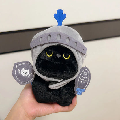 Q Version Knight Cat Doll Toy, Kitty Cat Backpack Pendant, Companion Doll Bag Pendant, Cute Black Cat Toy for Children’s Birthday Gift