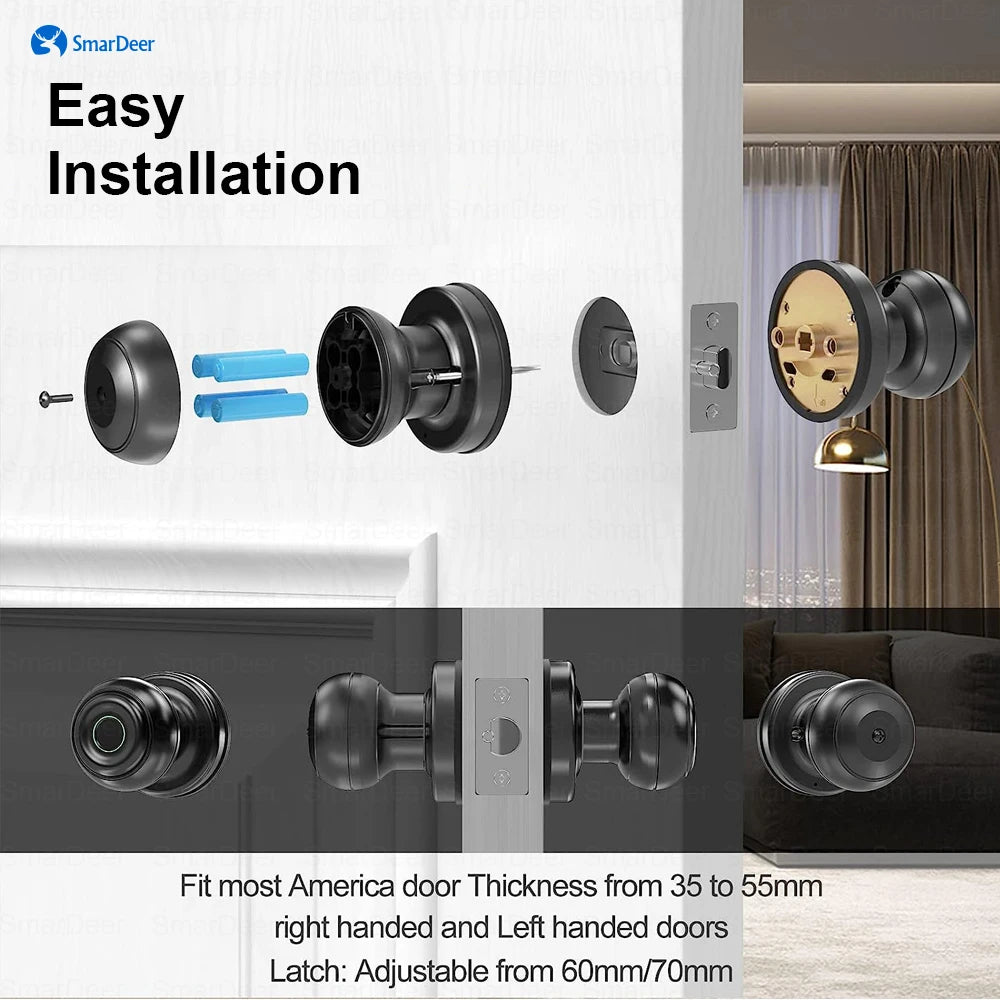 SmarDeer Fingerprint Door Lock – Tuya Smart Bluetooth Keyless Entry with Fingerprint & App Control