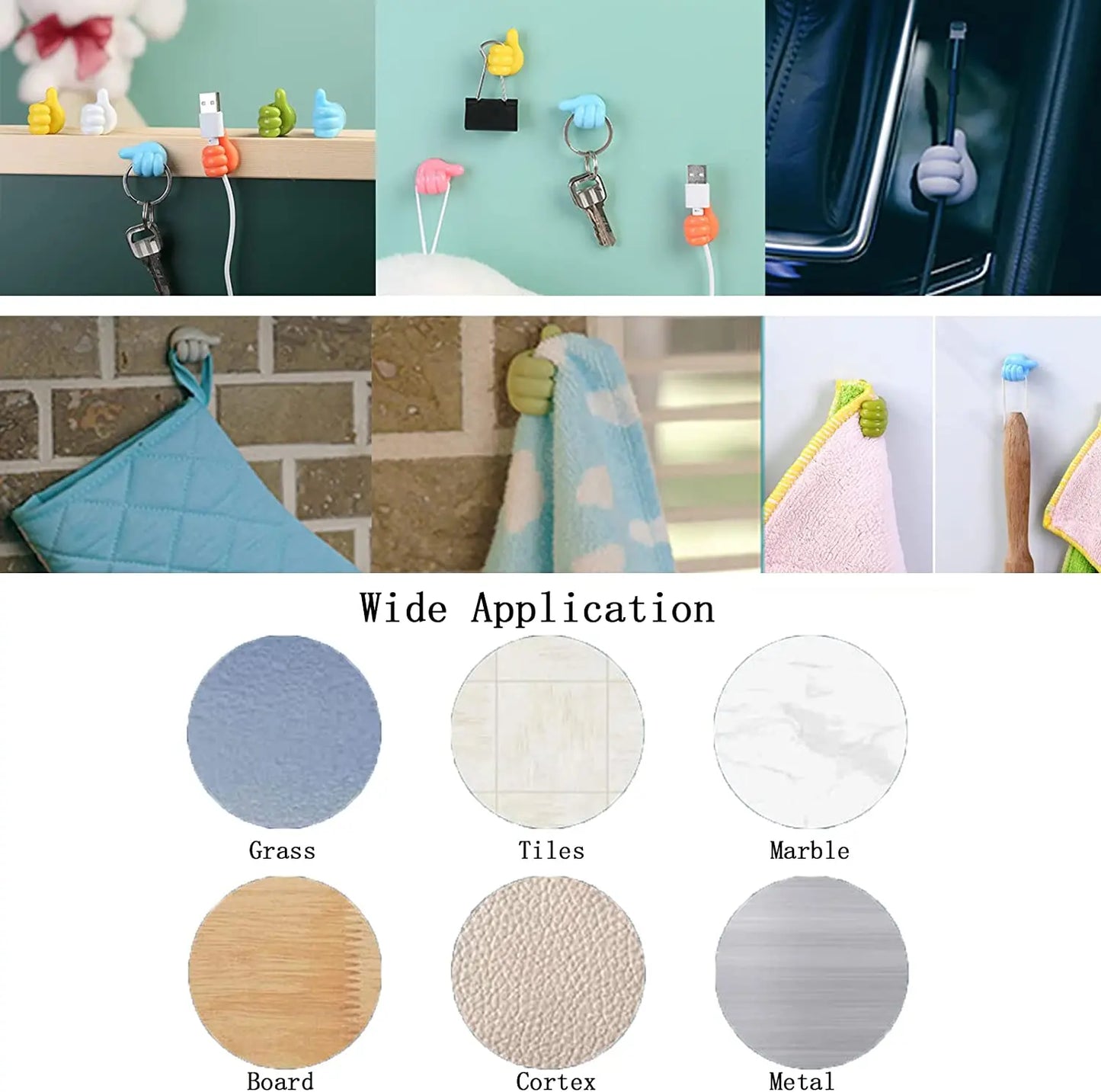 10Pcs Self Adhesive Wall Hooks | Creative Silicone Thumb Key Hanger | Home Office Desk Organizer | Data Cable Clip Wire Holder