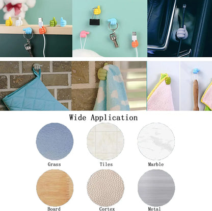 10Pcs Self Adhesive Wall Hooks | Creative Silicone Thumb Key Hanger | Home Office Desk Organizer | Data Cable Clip Wire Holder