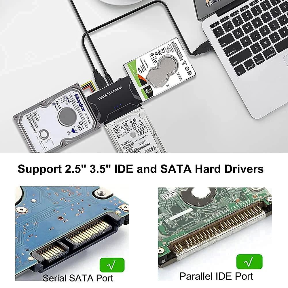 USB 3.0 to SATA IDE Adapter Cable – 3-in-1 Converter for 3.5/2.5 inch HDD/SSD, CD/DVD ROM, CD-RW