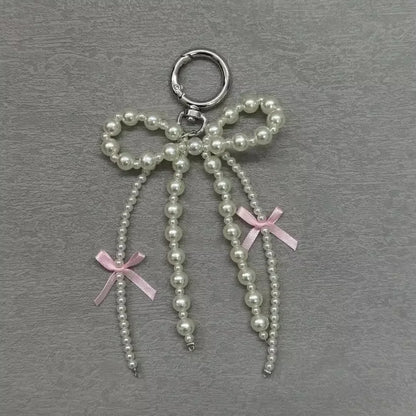 2026 Y2K Pearl Bow Heart Keychain – Cute Aesthetic Bag Charm Keyring Accessory for Girls