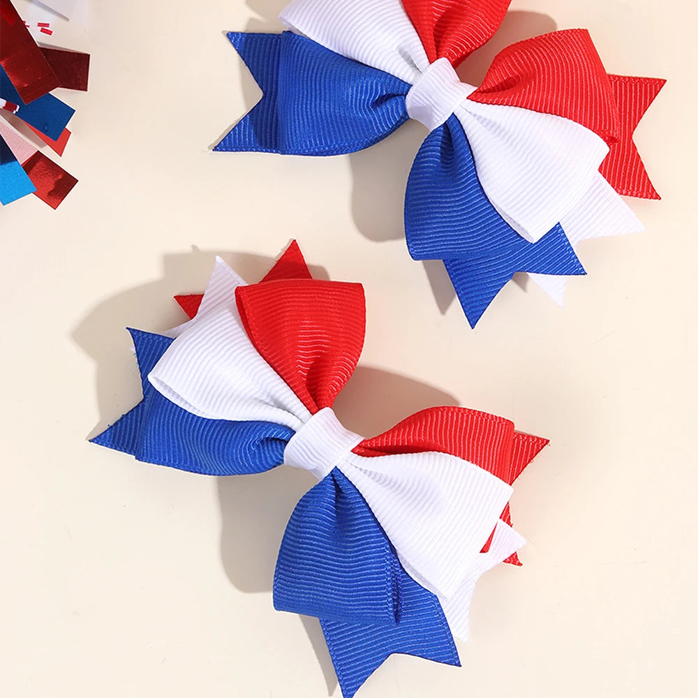 2Pcs USA Flag Bow Hair Clips – Patriotic Red White Blue Ribbon Barrettes for 4th of July Party Hair Accessories Women & Girls Festive Wear