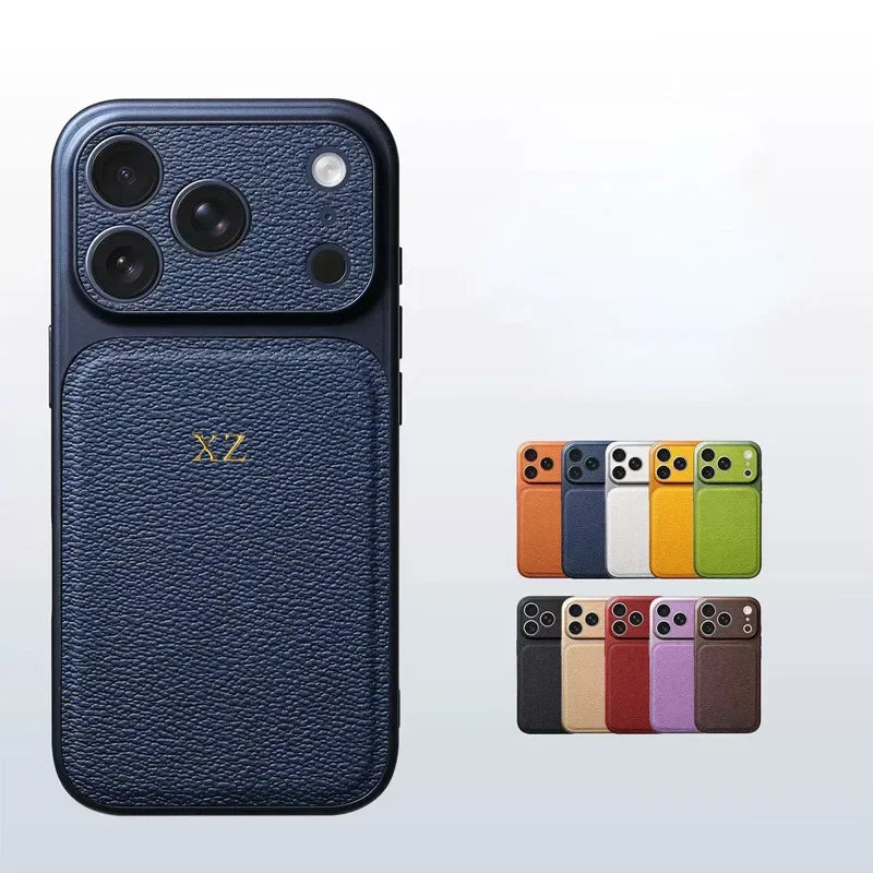 Personalized Initial Leather iPhone Case - Luxury Gold & Silver Monogram Cover with Lens Protection for iPhone 13–17 Series